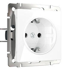 Изображение Розетка с заземлением и шторками (белая глянцевая) W1171101